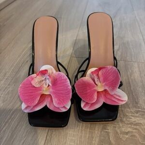 SHEIN Black Heels with Pink Floral Accent